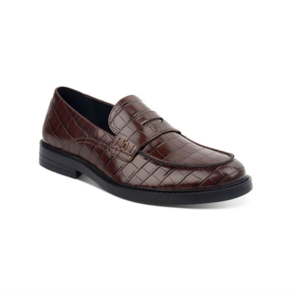 INC Mens Brown Crocodile Penny Griffin Toe Block Heel Slip On Loafers 11 M NEW